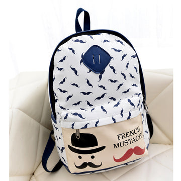 Mustache Print Fashion Backpack School Bag - Meet Yours Fashion - 1