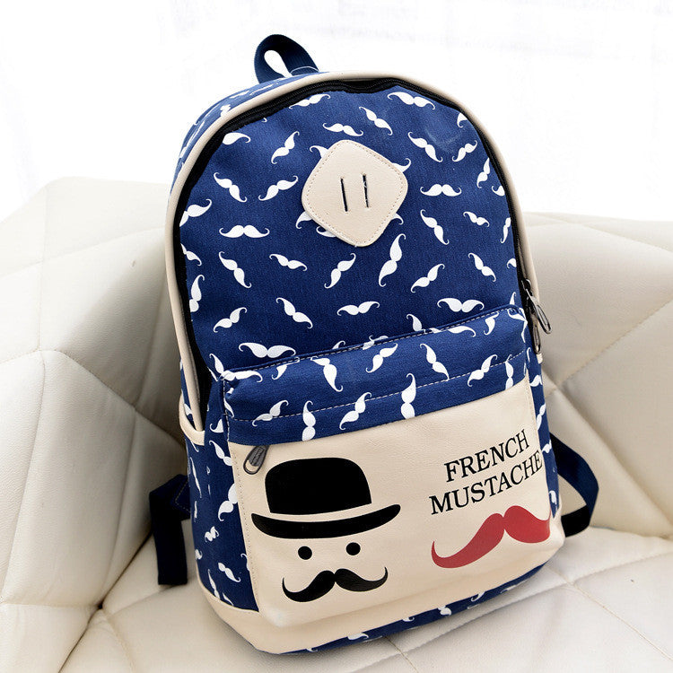 Mustache Print Fashion Backpack School Bag - Meet Yours Fashion - 4