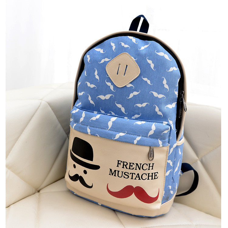 Mustache Print Fashion Backpack School Bag - Meet Yours Fashion - 5