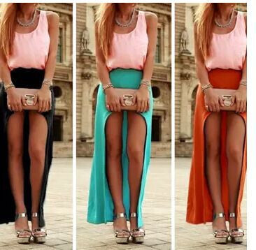 Irregular Sexy Hole Beach Pure Color Long Skirt - Meet Yours Fashion - 2