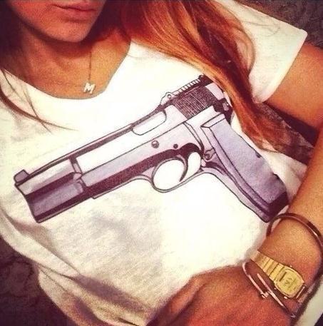 Gun Print Scoop Short Sleeve Slim Casual Cool T-shirt - Meet Yours Fashion - 1