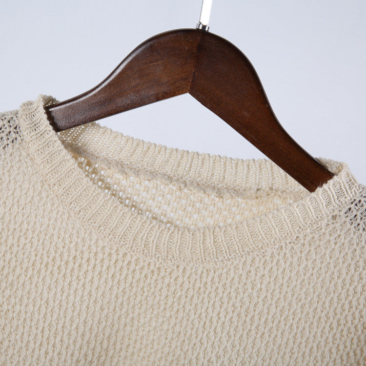 Round Collar Hollow Out Casual Sweater