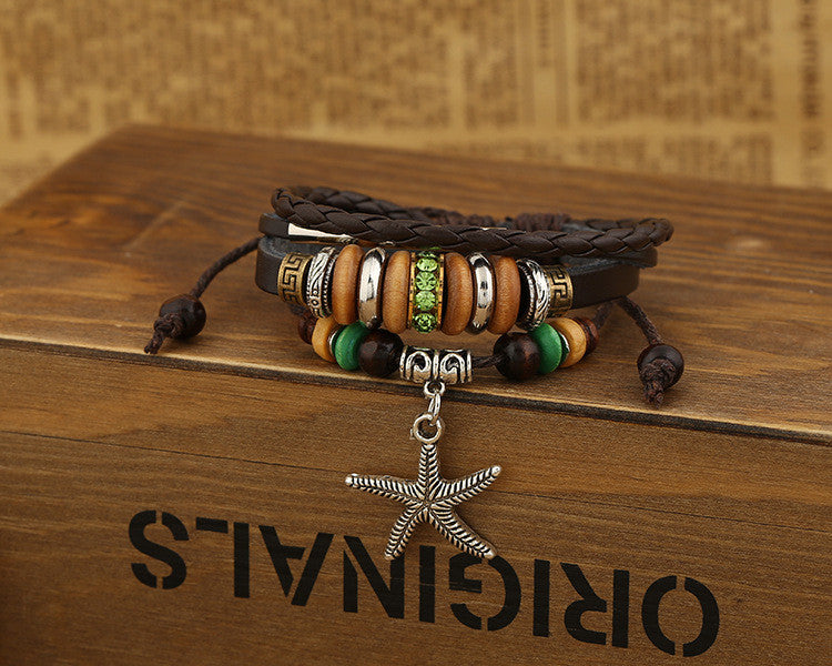 Starfish Pendant Beaded Woven Bracelet