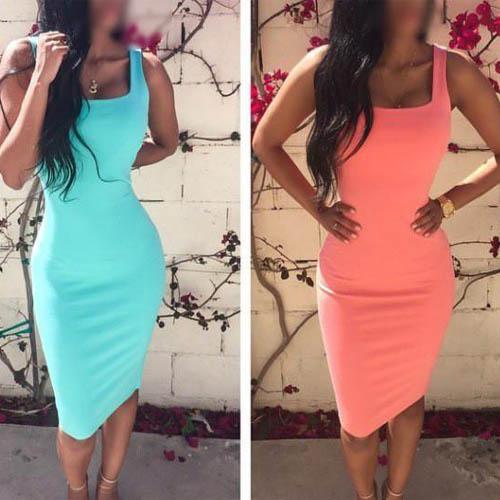 Solid Color Straps Bodycon Sheath Knee-length Dress