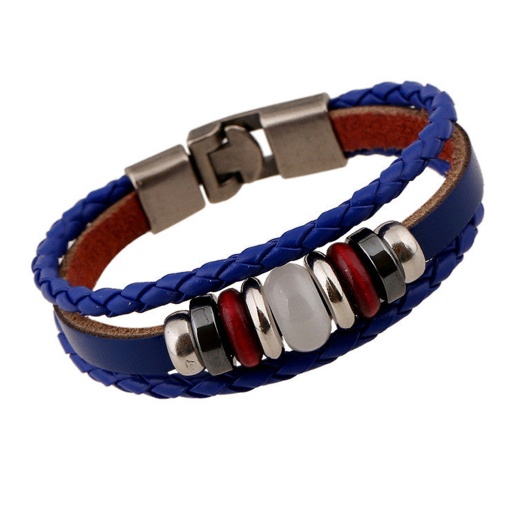 Hand-woven Multicolor Beaded Leather Bracelet