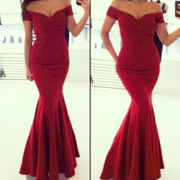 Sexy Off Shoulder Red Mermaid Long Party Floor Length Dress - MeetYoursFashion - 1