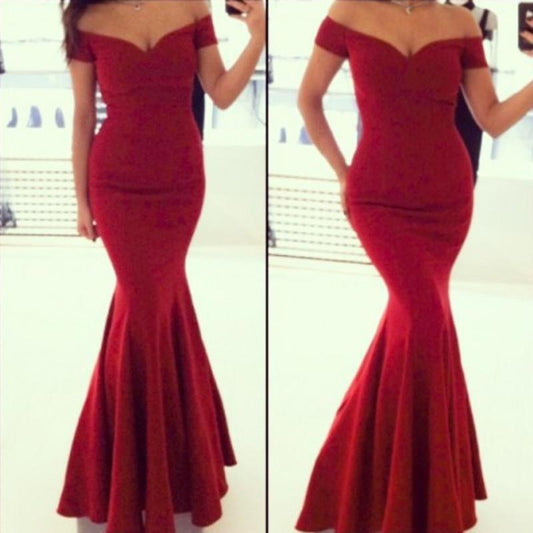 Clearance Sexy Off Shoulder Red Mermaid Long Party Floor Length Dress