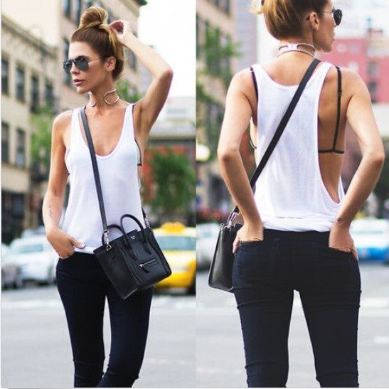Pure Color Scoop Sleeveless Casual Sexy Vests - Meet Yours Fashion - 4