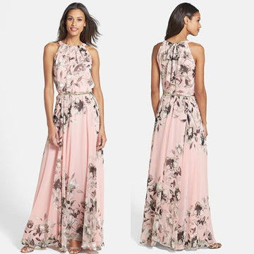 Chiffon Sleeveless Flower O-neck Bohemian Long Dress - Meet Yours Fashion - 2