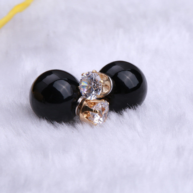 Fashion Crystal Zircon Double Pearl Earring