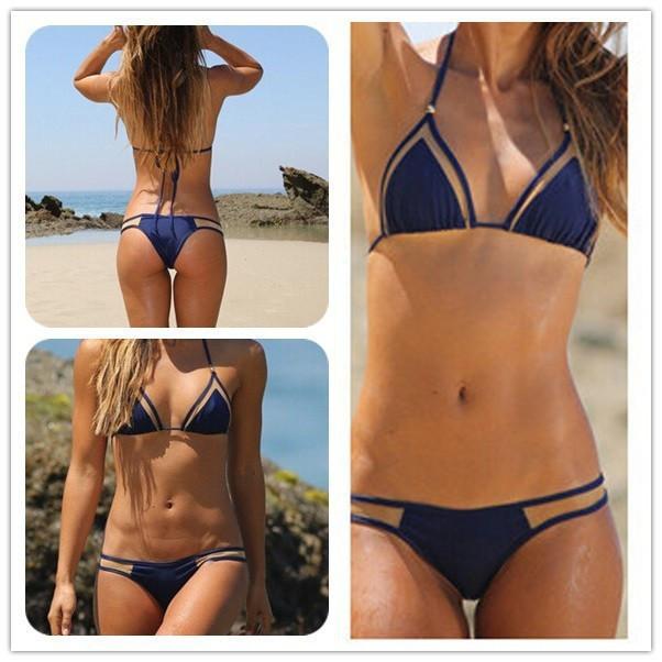 Spaghetti Strap Mesh Triangle Low Waist Bikini Set Swimwear - Meet Yours Fashion - 7
