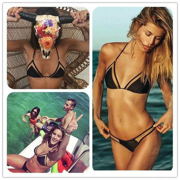 Spaghetti Strap Mesh Triangle Low Waist Bikini Set Swimwear - Meet Yours Fashion - 1