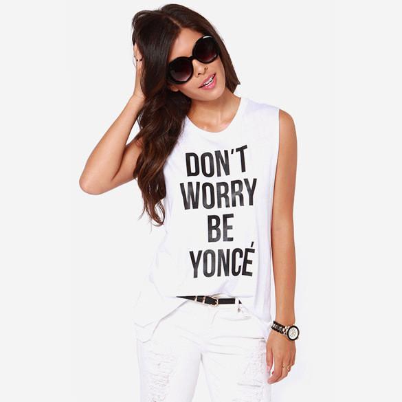 Sleeveless Scoop Letter Print Rock Loose T-shirt - Meet Yours Fashion - 2