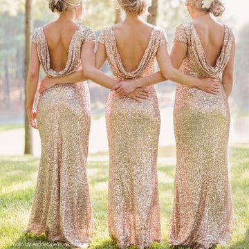 Shinning Backless Sequined Long Party Bridesmaid Dress - Meet Yours Fashion - 1