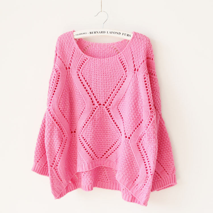 Asymmetric Pullover Crochet Loose Solid Short Sweater - Meet Yours Fashion - 3