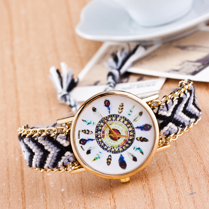 Peacock Feathers Print Weaving Watch