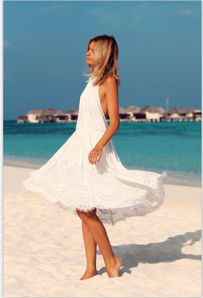 Irregular Lace O-neck Sleeveless Backless Short Dress - Meet Yours Fashion - 4