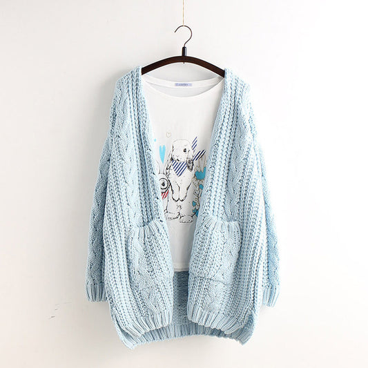 Cable Loose Pockets Knit Long Cardigan 