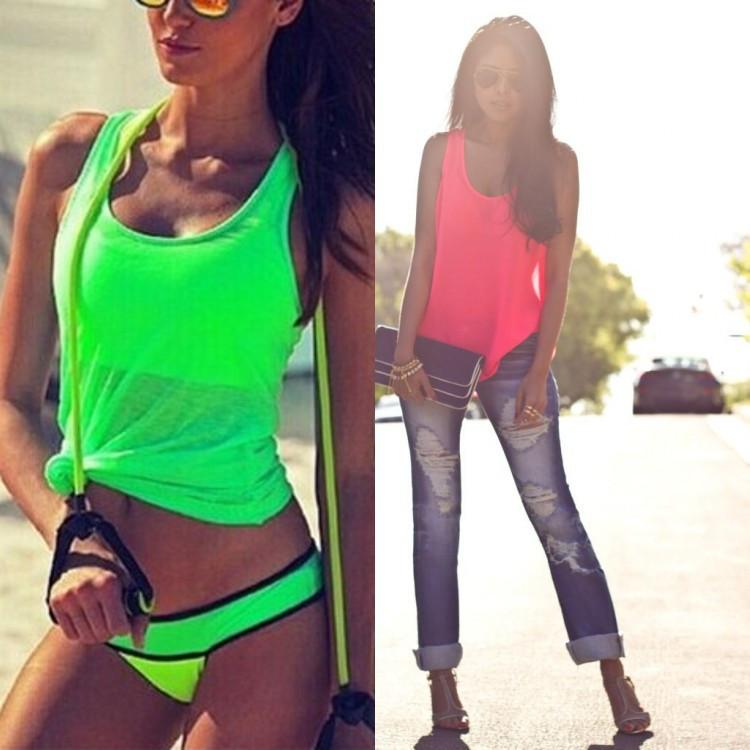Fluorescence Color Sleeveless Scoop H-shaped Sport Vest - Meet Yours Fashion - 1