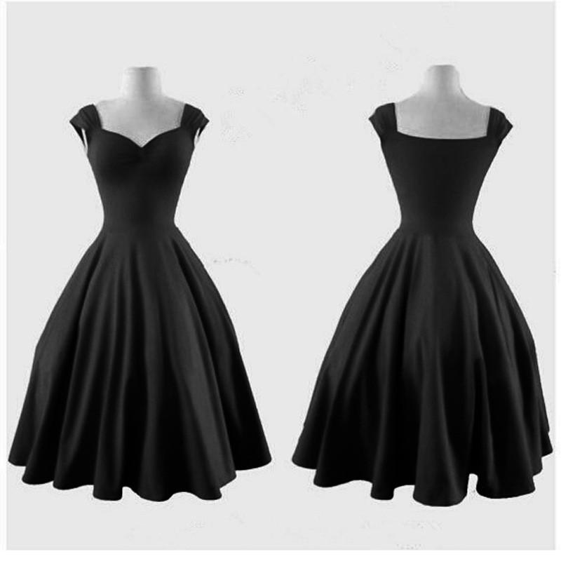 Pure Color Square Sleeveless Ball Gown Vintage Knee-length Dress - Meet Yours Fashion - 4