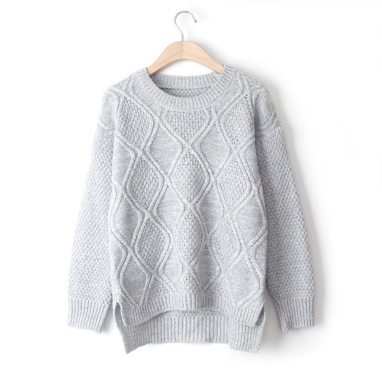 Fashion Long Sleeve Dip Hem Argyle Sweaters