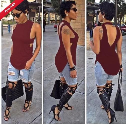 Sleeveless Backless Plus Size Forked Tail T-shirt - Meet Yours Fashion - 6