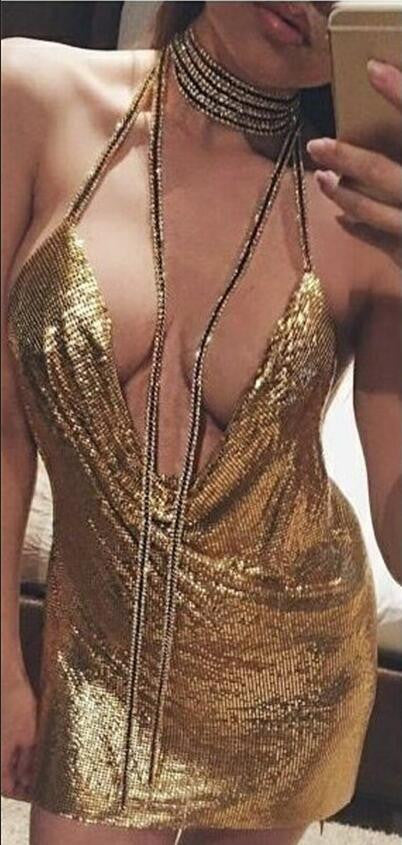 Sequins Halter Backless Short Bodycon Club Dress