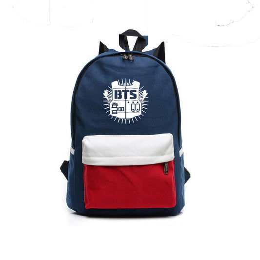 Contrast Color Canvas Letter Print School Backpack - Meet Yours Fashion - 1
