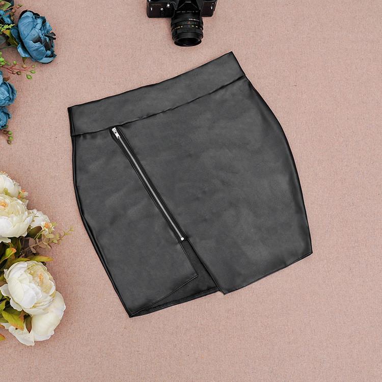 Irregular Zipper PU Bodycon High Waist Slim Short Skirt - Meet Yours Fashion - 4