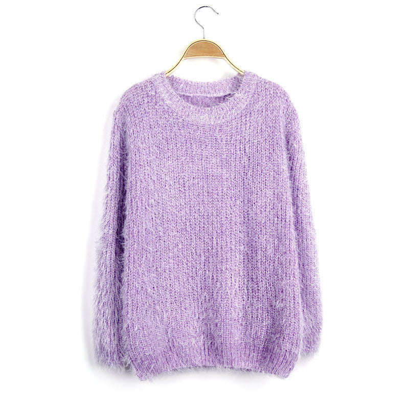 Scoop Solid Mohair Pullover Short Loose Sweater - Meet Yours Fashion - 5