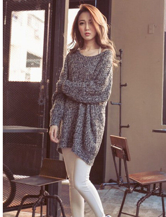 Long Pullover Loose Solid Color Knit Sweater - Meet Yours Fashion - 1