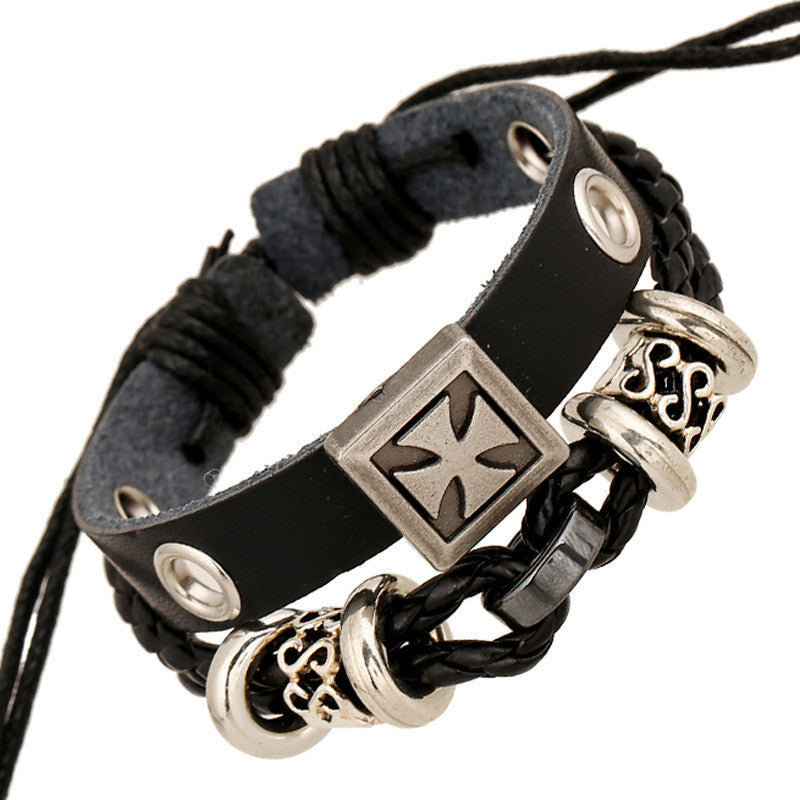 Punk Style Carving Cross Leather Bracelet