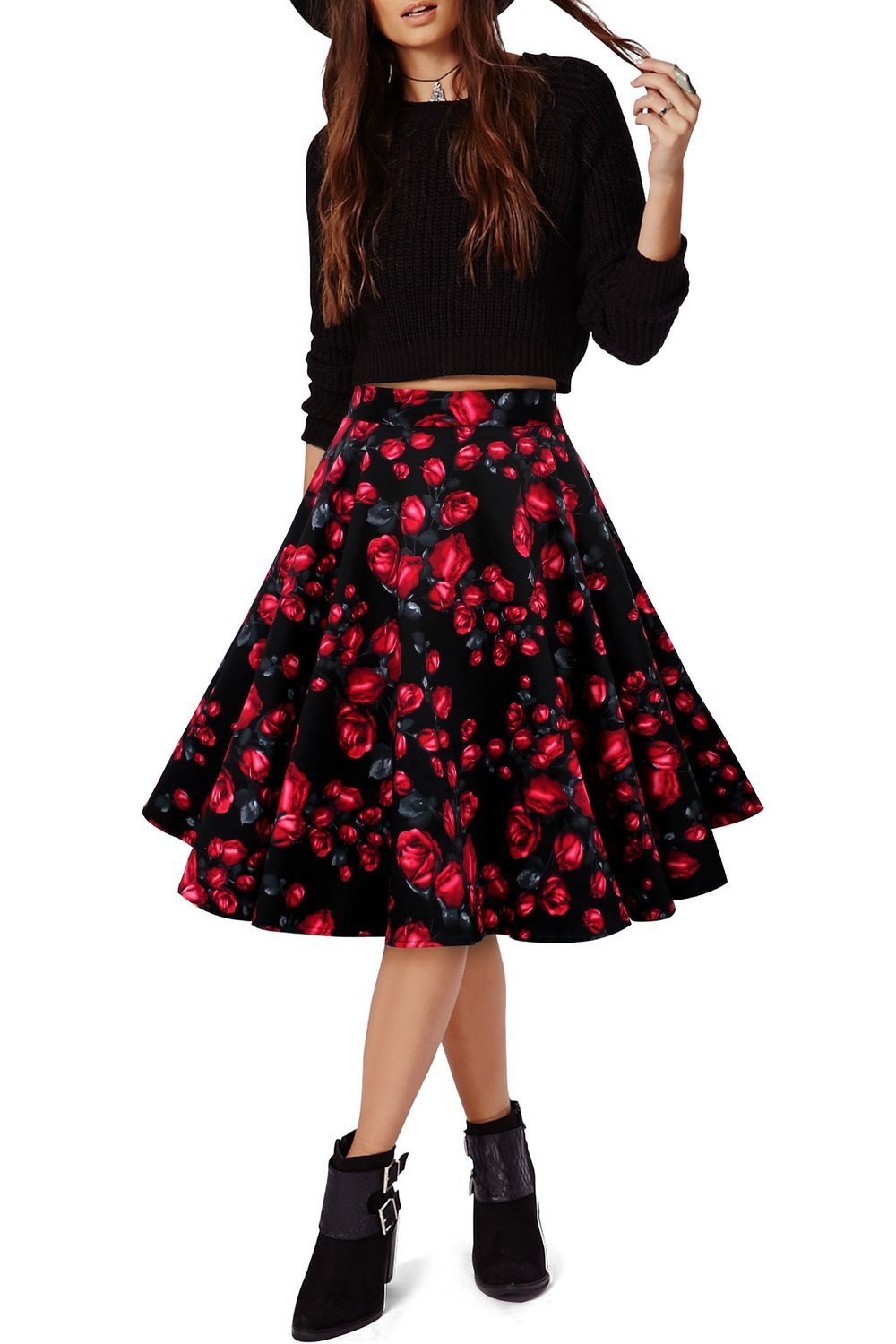 3D Flower Print Flare Ruffled Middle Skirt - Meet Yours Fashion - 1