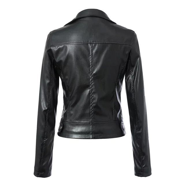 Women Black Zipper Rivet Crop Moto Jacket - Meet Yours Fashion - 4