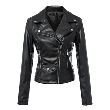 Women Black Zipper Rivet Crop Moto Jacket - Meet Yours Fashion - 1