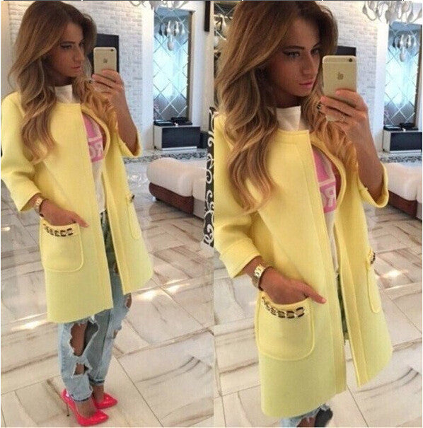 Candy Colors Scoop 9/10 Sleeves Long Loose Coat - Meet Yours Fashion - 4