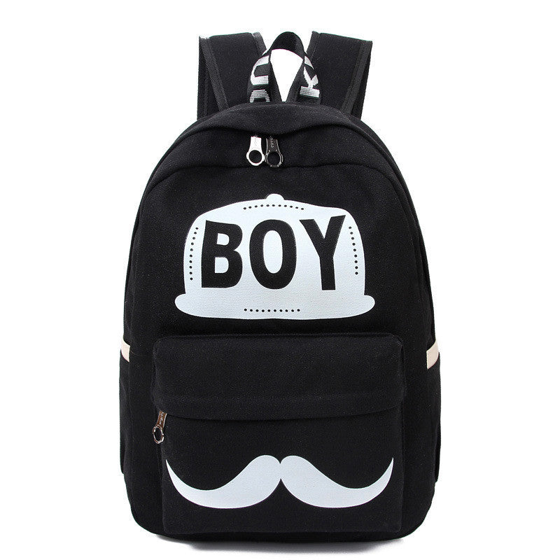 BOY Mustache Print Classical Canvas Backpack School Bag - Meet Yours Fashion - 2