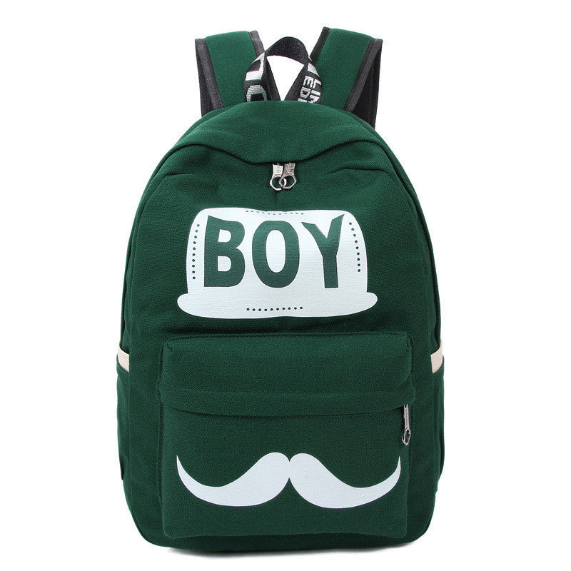 BOY Mustache Print Classical Canvas Backpack School Bag - Meet Yours Fashion - 4
