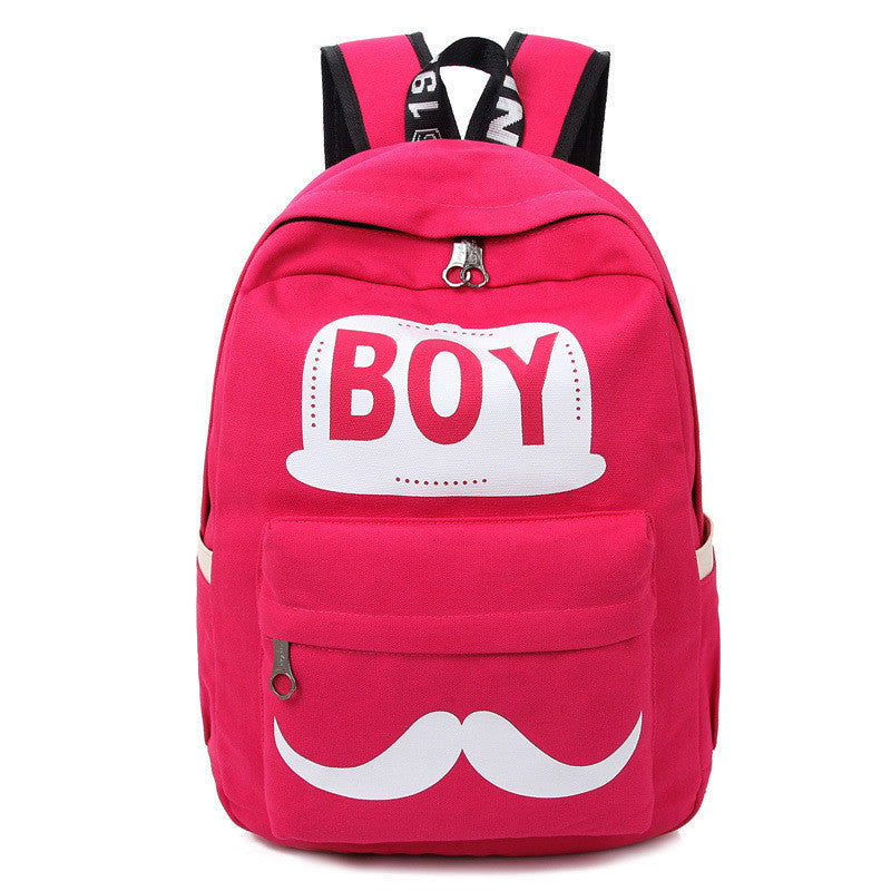 BOY Mustache Print Classical Canvas Backpack School Bag - Meet Yours Fashion - 3