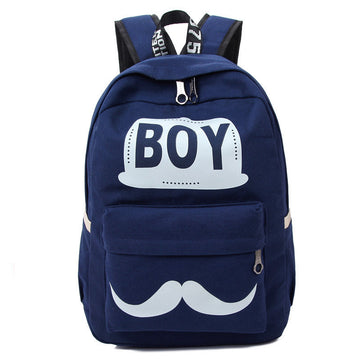 BOY Mustache Print Classical Canvas Backpack School Bag - Meet Yours Fashion - 1