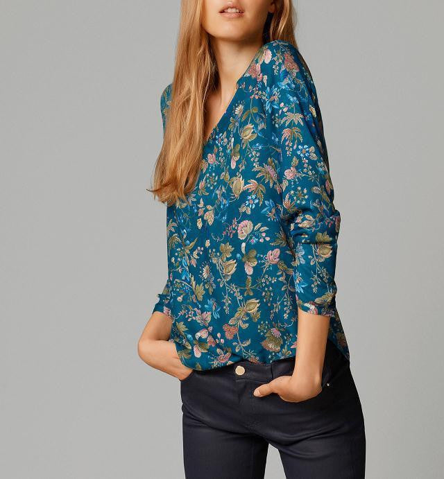 Floral Stand V-neck Long Sleeves Fashion Blouse - Meet Yours Fashion - 7