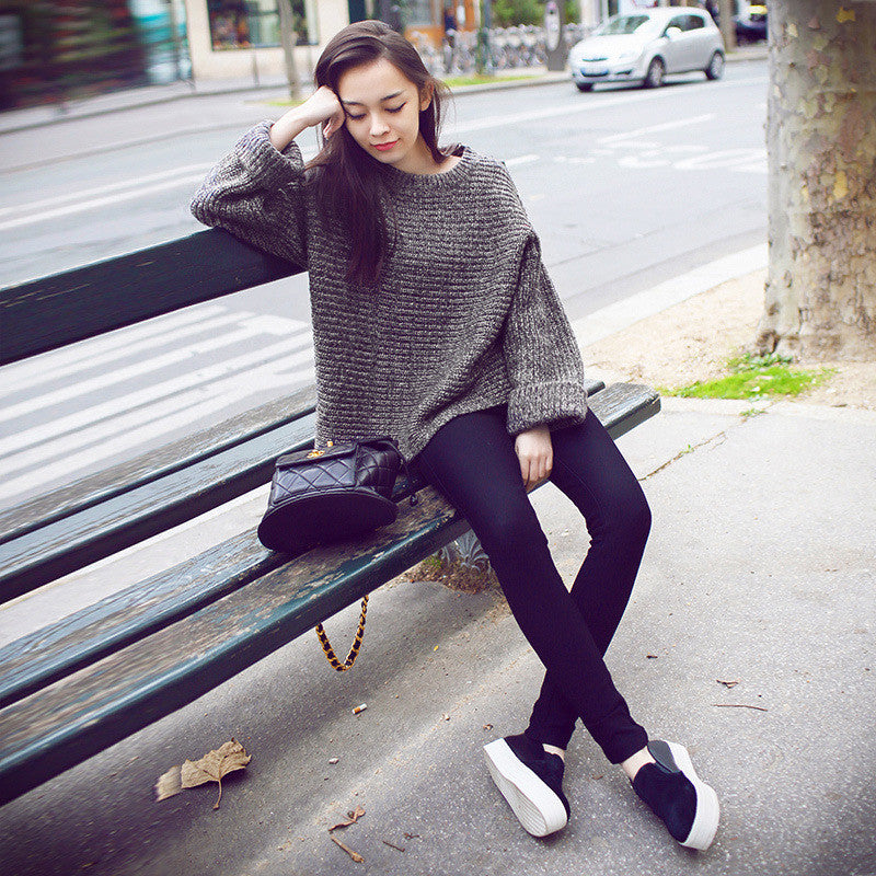Lazy Style Loose Batwing Pullover Solid Color Sweater - Meet Yours Fashion - 2