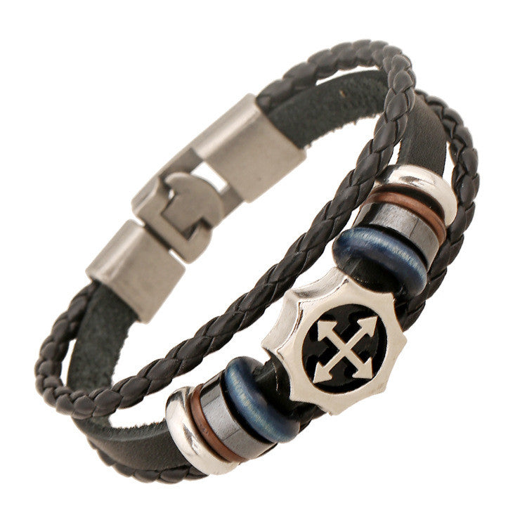 Arrow Cross Leather Woven Bracelet