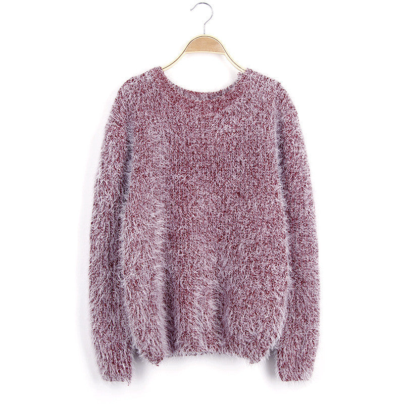 Scoop Solid Mohair Pullover Short Loose Sweater - Meet Yours Fashion - 2