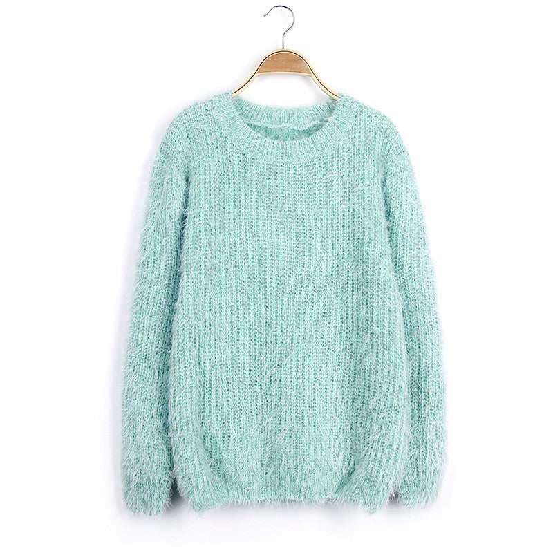 Scoop Solid Mohair Pullover Short Loose Sweater - Meet Yours Fashion - 1