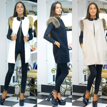 Faux Fur Sleeveless Slim Solid Long Vest - Meet Yours Fashion - 2