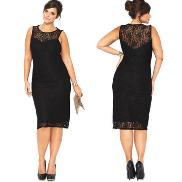 Fashion Black Lace Sleeveless Scoop Knee-Length Dress