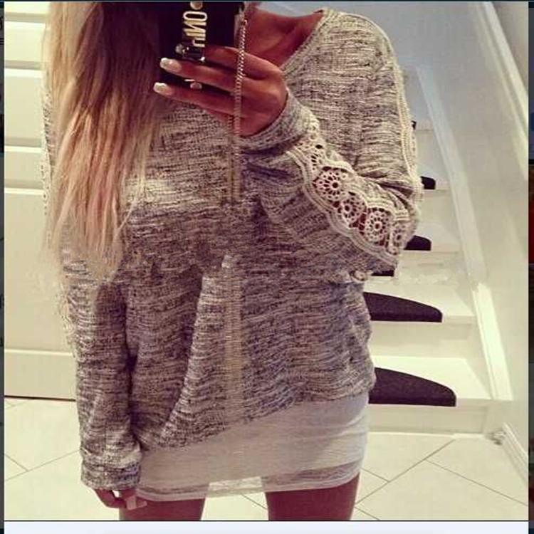 Lace Patchwork Casual Scoop Long Sleeves Blouse - Meet Yours Fashion - 1