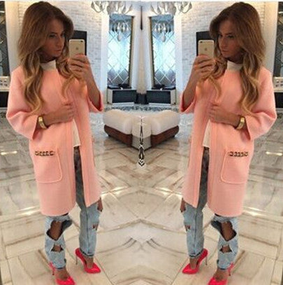 Candy Colors Scoop 9/10 Sleeves Long Loose Coat - Meet Yours Fashion - 5