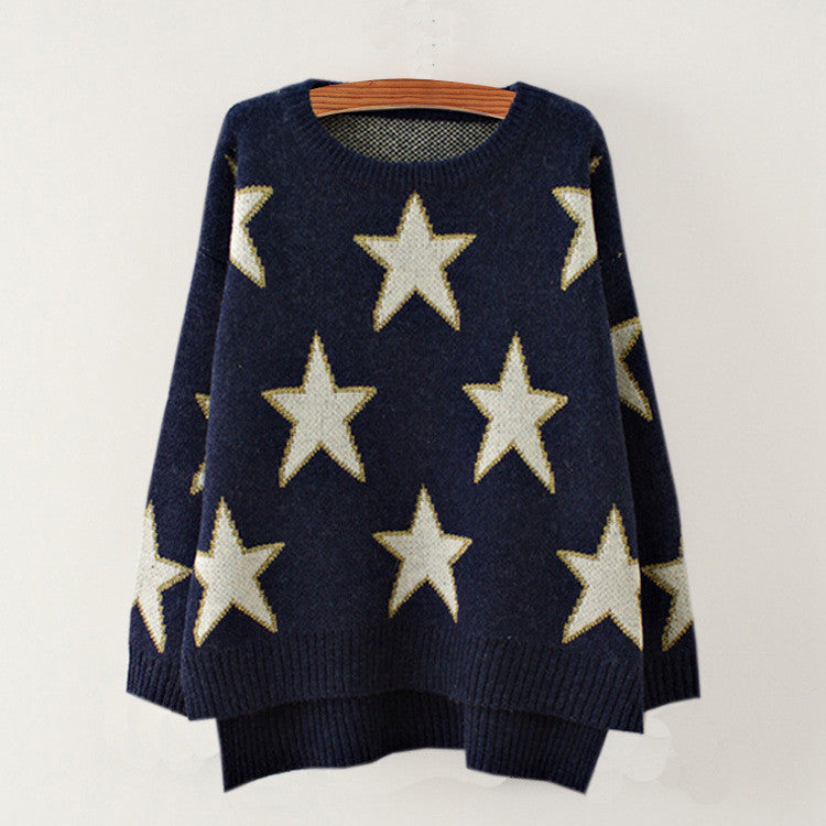 Print Cute Loose Scoop Knit Pullover Sweater - Meet Yours Fashion - 4
